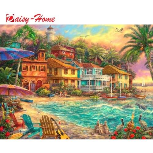 5D DIY Diamond Painting Landscape Sunset Sea Kit Full Drill Embroidery Scenery Mosaic Art Picture of Rhinestones Home Decor Gift