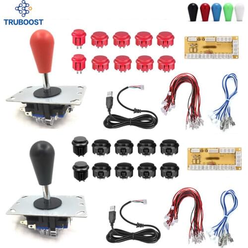 2 Players DIY Arcade Joystick 2Pin Cable 24mm/30mm Push Buttons USB Encoder Board PC Colorful Oval Ball Top Color Mixing