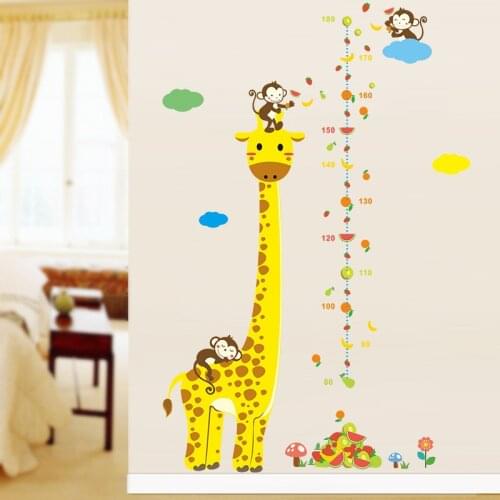 Free shipping Cartoon Measure Wall Stickers For Kids Rooms Giraffe Monkey Height Chart Ruler Decals Nursery Home Decor