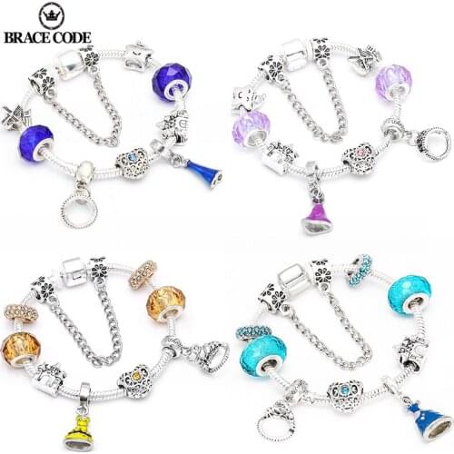BRACE CODE European Style Silver Plated Charm Bracelets For Women Kids DIY Crystal Cartoon Beads Brand Bracelets Jewelry Gift