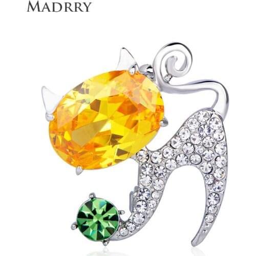 Madrry Lovely Cat Shape Brooches Full Crystal Accessories Animal Brooch For Women Children Bags Sweater Hat Scarf Pins Jewelry