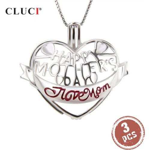 CLUCI 3pcs Silver 925 Heart Shaped Pendant for Necklace Jewelry Women 925 Sterling Silver Pearl Locket Cage Pendant SC251SB