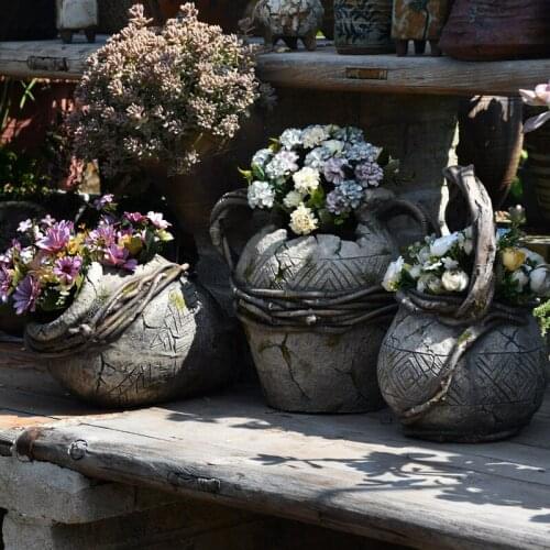 Courtyard Pastoral Cement Flower Pot Plant Jar Ornaments Art Garden Vase Figurines Decoration Outdoor Park Accessories Crafts