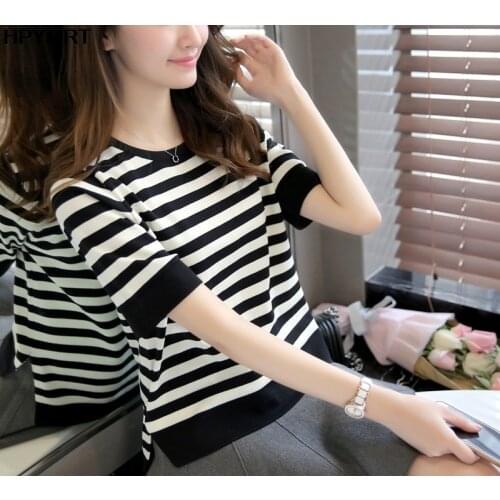 Loose Oversize t shirt women Korean Style of the fashion Casual tshirt striped Short sleeve Summer T-shirt female Clothing Femme