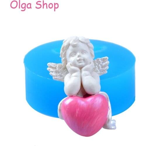FYL483 40.2mm 3D Angel with Heart Silicone Mold - Cake Decoration, Fondant, Cabochon, Chocolate, Gum Paste, Resin Clay, Candle