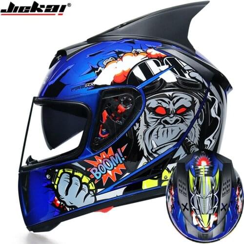 Jiekai full face racing motorcycle helmets double lens cascos moto with horn for man and women safety ABS shell lightweight Dot