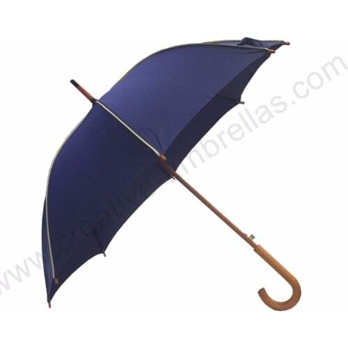 Customized mass cargo Oem Ex-factory auto open anti-thunder windproof advertising wooden golden beige piping promotion umbrellas