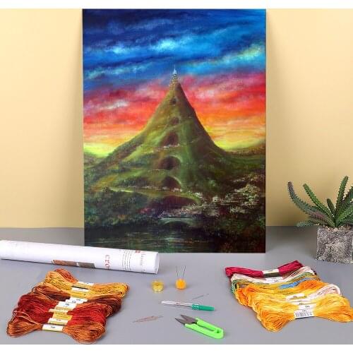 Natural Scenery Sunset World Printed Water-Soluble Canvas 11CT Cross-Stitch Patterns Embroidery DMC Threads Design