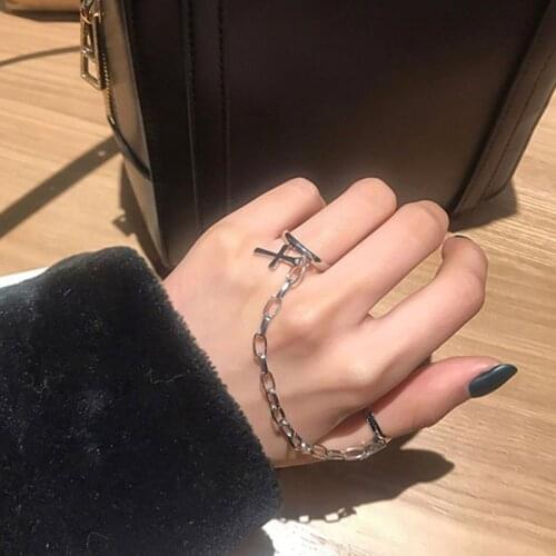 1 Pcs Silver Color Plated Retro Punk Hip-Hop Cross Ring Hand Finger Chain Adjustable Rings Jewelry Gift Men Women Chain