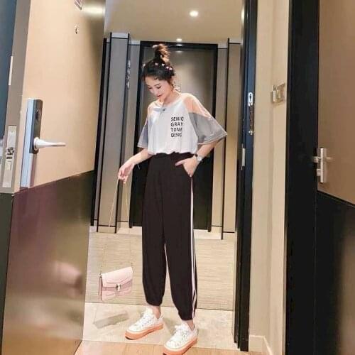 2021 Summer Womens Suit Korean Student Loose Casual Net Red Ocean Fashion Thin Sportswear Thin Two-piece Set Tracksuit Women