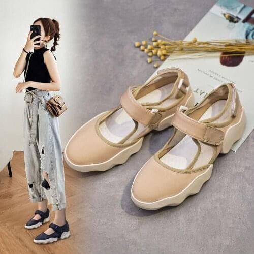 Patchwork Breathable mesh solid hook&loop mary janes woman flats korean sneake shoes women shallow soft bottom loafers mujer2020