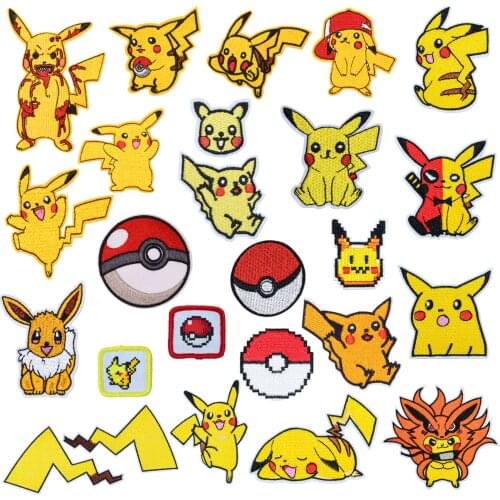Iron on Patches Anime Pikachu Embroidered Appliques Thermo Stickers DIY Sewing Supplies Embroidery Badges Thermoadhesive Patches