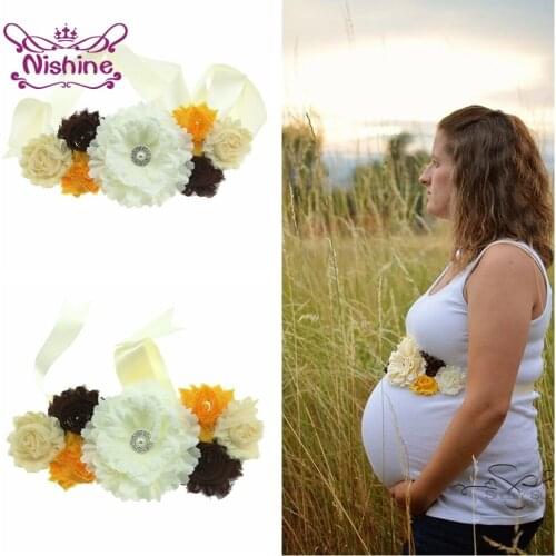 Nishine Women Elegant Handmade Peony Flower Sash Shabby Chiffon Floral Maternity Belts Brides Dress Cummerbunds Party Decoration