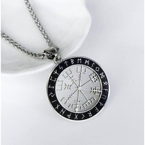 New Fashion Stainless Steel The Symbol of Viking Pendant Necklace Round Circle Sanskrit Necklace for mens Jewelry