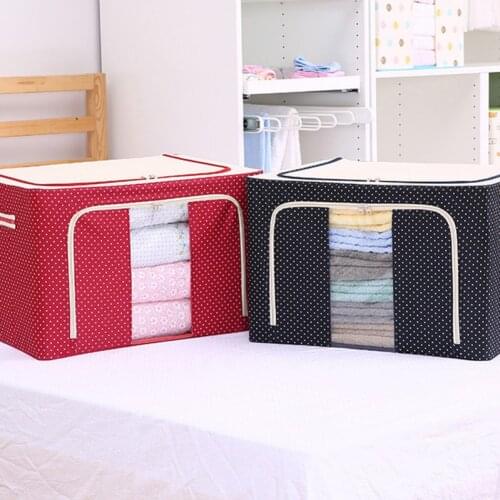 New Clothing Organizer Storage Bag with Steel Frame Folding Oxford Cloth Clear Window Clothes Blanket Quilt Organizer Boxes