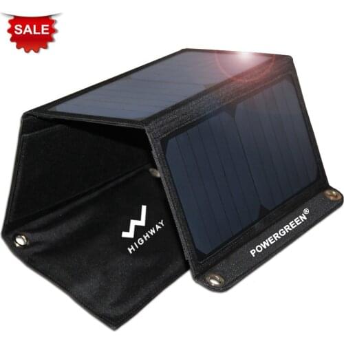 PowerGreen Folding Solar Phone Charger 21W 5V SUNPOWER Solar Panel Backpack External Battery Supply for Hiking