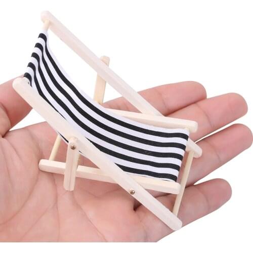 1:12 Scale DIY Foldable Wooden Deckchair Lounge Miniature For Barbie Dolls Beach Chair Toys Garden Dollhouse Furniture Decor