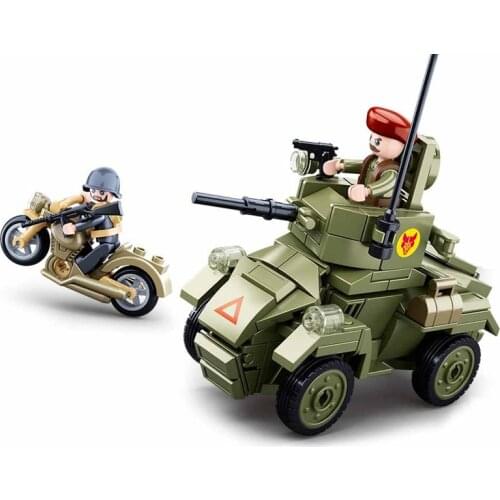 SLUBAN World War 2 Military Humber MK2 Armored Car Model MOC Building Blocks WW2 Army Vehicle Soldier Bricks Classic Kids Toys