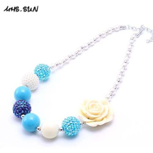 MHS.SUN Newest Charm Flower Necklace Fashion Kids Girls Chunky Bubblegum Necklace DIY Rhinestone Beads Choker Party Gift 1PC