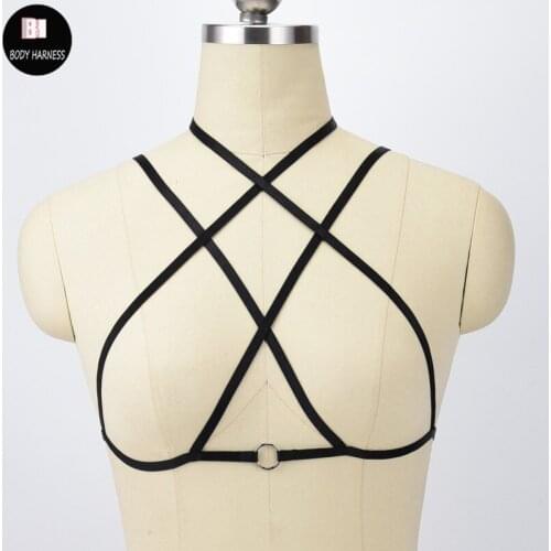 Crop Top Harness Bra Sexy Women Gothic Bondage Body Harness Fetish Rave Wear Gothic Body Cage Lingerie Harajuku Cage Bra