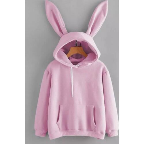 Womens Long Sleeve Rabbit Hoodie Sweatshirt Fashion Solid Color Pocket Pullover Tops Blouse Джемпер Женский 2021 #PY