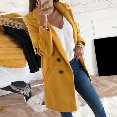 Women Blend Coat Autumn And Winter Turn-Down Collar Long Wool Female Jacket Coat Plus Size Female Coat Casual Windbreake