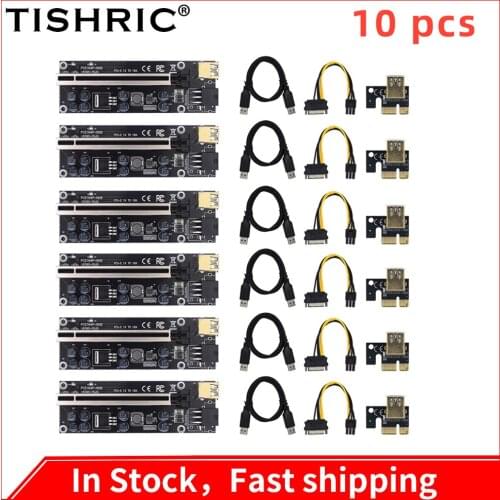 TISHRIC 10PCS PCIE Riser Card VER009S Plus 1X To 16X Extender PCI-E PCI Graphics Extension Cable 009S Riser For GPU Miner Mining
