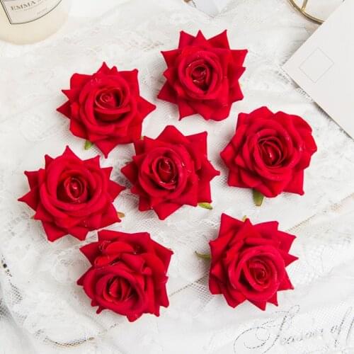 100PCS Artificial Flowers Wedding Decorative Christmas Wreaths Silk Roses Head Wholesale Bridal Accessories Clearance Home Decor