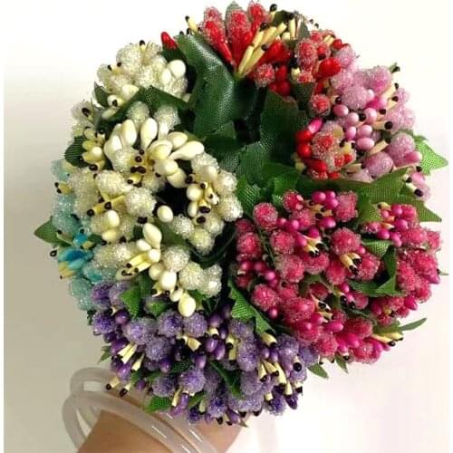 12pcs/lot Mini artificial Stamen Bud Bouquet Leaf flower for home Garden wedding Car corsage decoration Box crafts Supplies