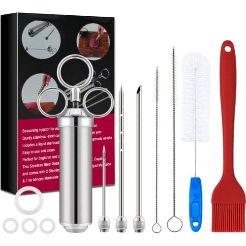12PCS Marinade Injector Stainless Steel Meat Injector Marinade Syringe Set Barbecue Seasoning Injectors for Meat Turkey Brisket