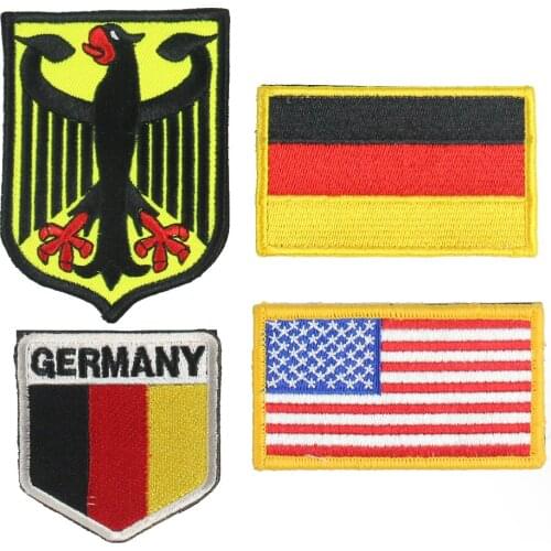 2PCS US Germany Russia Flag Embroidered Patches Hook & Loop Applique Stripe Flags Badges Tactical Military Patch Sew on Clothes