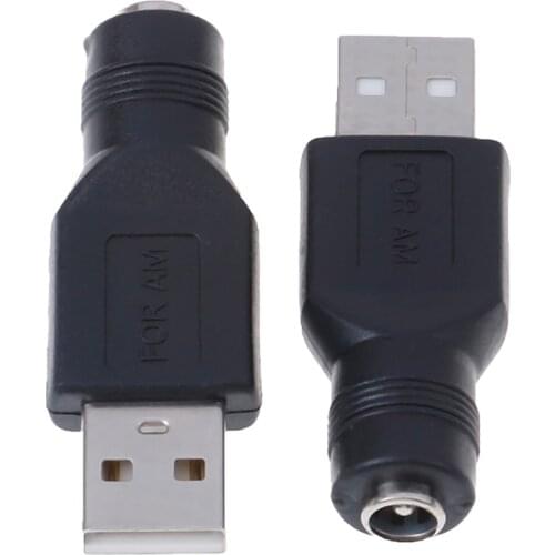 2Pcs/lot Black USB Female To 5.5mm X 2.1mm Female DC Power Converter Charger Adapter