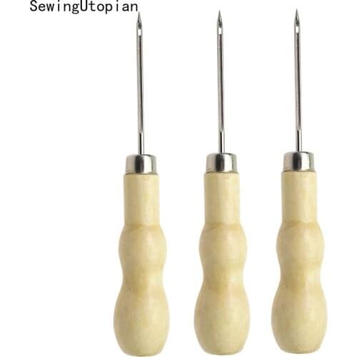 3PCS Sewing Tools Wooden Handle DIY Leather Tent Sewing Awl Pin Punch Hole Repair Tool Hand Stitcher Leathercraft Needle
