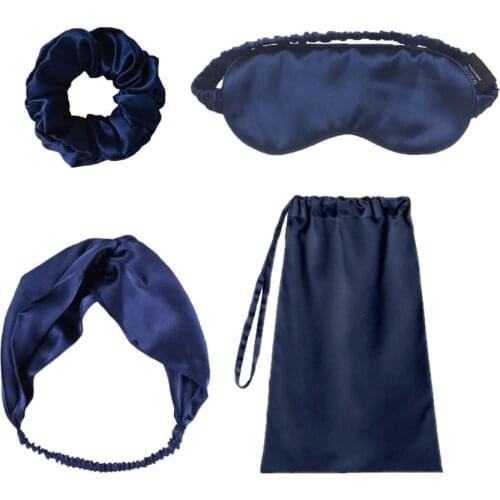 4PCS Set High Quality Mulberry Silk Sleeping Mask Eye Mask Silk Scrunchies Silk Storage Drawstring Bag For Travel Nap 19 Momme