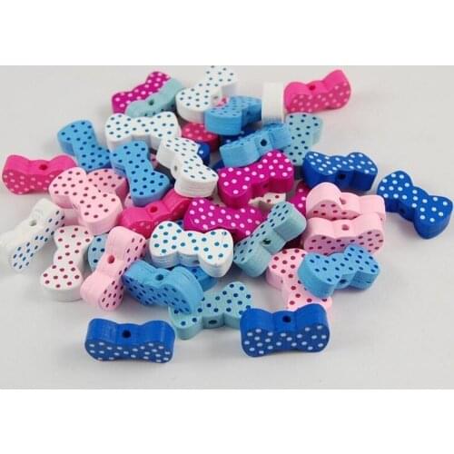 50pcs 20x11mm Assorted Color Bow Shape Wood Beads with Hole Wood Spacer Beads for DIY Project Wooden Spacer Beads