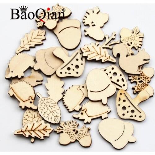 50pcs/lot Natural Wooden Scrapbook Animal And Plant Shapes Painted Home Decoration Crafts Diy Wood Chips 25-30mm