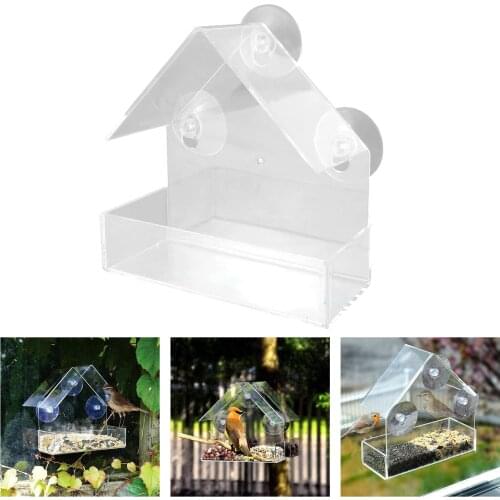 Acrylic Window Bird Feeder Viewing Birdfeeder Birdhouse Balcony Garden