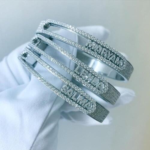 Personalized Name Paved 5A Cubic Zirconia Customize Jewelry Fashion Women DIY 26 Initial Alphabet Slider Letter Bangle Bracelets