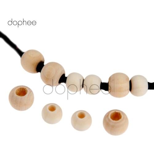 Dophee 100pcs 9*10mm/11*12mm Natural Flat Round Wooden Beads Big Hole For Artwork Necklace Making Garment Decoration