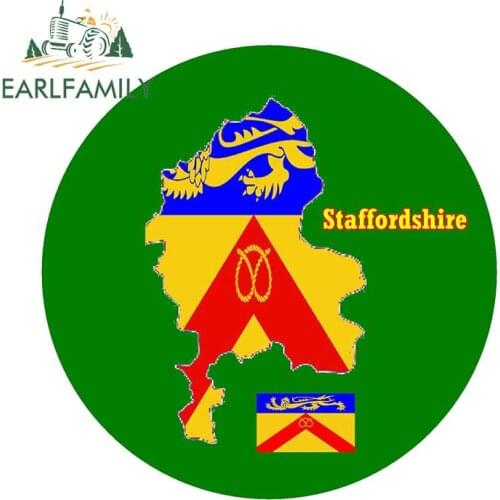 EARLFAMILY 13cm x 13cm Car Sticker Staffordshire Map Flag Round Souvenir Decal Car Accessories Waterproof Decoration
