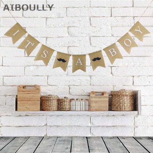 It Is A Boy & It Is A Girl Burlap Gender Reveal Banner Christening Baptism Baby Shower Garland Bunting Flag