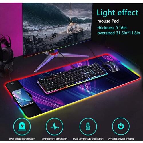 Jelly Comb RGB Gaming Mouse Pad Large Gamer Pad with 15W Wireless Charger Pad Rubber No-slip Mouse Mat LED