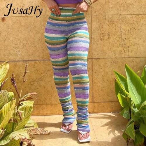 JuSaHy Vintage Strip Design Tight-Fitting Trousers Skinny Slim Pants for Sports Women‘s Casual Street Fashion Party Clubwear