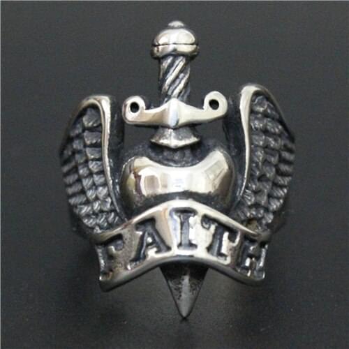 Love Heart Sword Ring 316L Stainless Steel Fashion Jewelry New Angle Biker Sword Ring