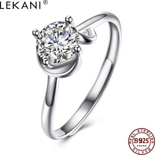 LEKANI 925 Sterling Silver Rings For Women Romantic Adjustable Geometric Opening Cubic Zirconia Ring Wedding Fine Jewelry Best