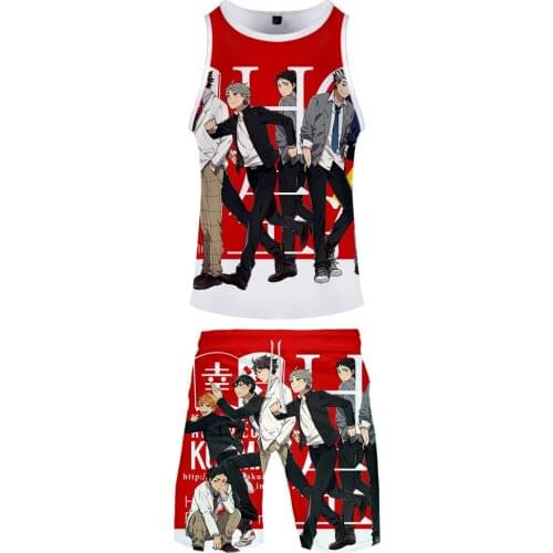 Anime Haikyuu Cosplay Costume Shiratorizawa Academy Ushijima Wakatoshi Tendo Satori Tracksuit Two Piece Set Top and Shorts