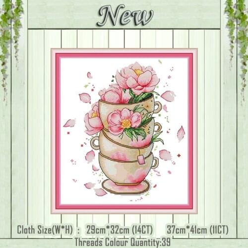 Flower on coffee cup cartoon diy painting counted print on the canvas DMC 11CT 14CT kits Cross Stitch Embroidery needlework Sets