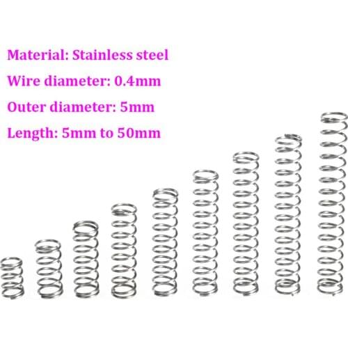 Wire Dia 0.4mm Compression Spring OD 5mm Stainless Steel Pressure Spring Length 5mm - 50mm