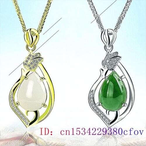 Jade Water drop Pendant Gemstone 925 Silver Fashion Jewelry Women Amulet Gifts Charm Agate Natural Necklace Chinese Chalcedony