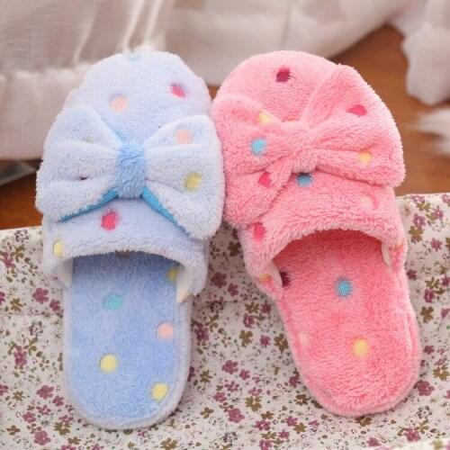 New bow tie cotton slippers womens lovely winter warm cotton slippers home anti-skid indoor floor wool slippers